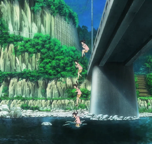 Hotaru jumps off the bridge