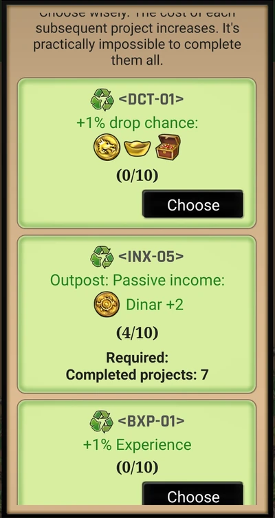 Restriction for project group lvl. 5.