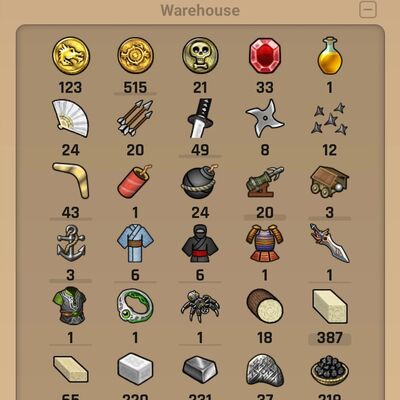 Items in Warehouse tab.
