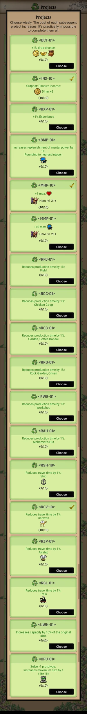 List of all projects groups (version 19.13).