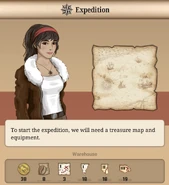 Haruka quote: "To start the expedition, we will need a treasure map and equipment."