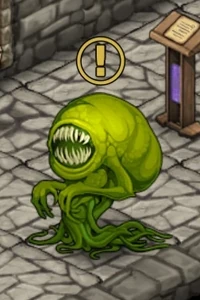 Octo-mouth with a yellow exclamation mark.