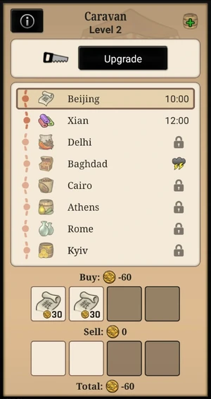 Three unlocked cities, one of which is closed and can't be traded with.