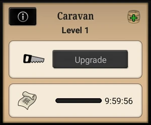 Caravan on a mission. An image can be seen on the left which represent the city the caravan is travelling to.