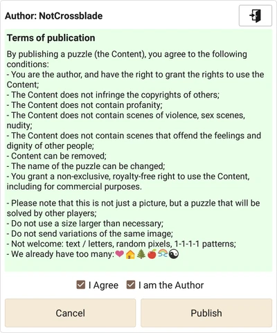 Picture 3: Terms of publication. You must check "I agree" and "I am the Author".