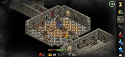 When the player taps on the Kunai icon, the tiles that the hero can attack from a distance are highlighted in orange.