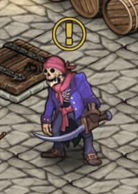 The Pirate skeleton with a yellow exclamation mark.