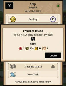 Treasure Island (route) unlock cost.