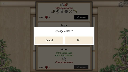 Pop up menu before changing classes.