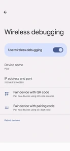 Scrcpy - wireless debugging.png (291 KB) Phone settings - wireless debugging with IP and port number.