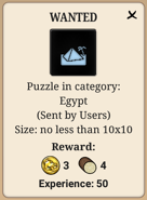 Wanted (in Quests; category: Egypt).