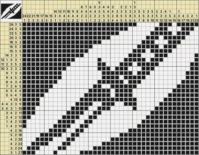 Solved nonogram: Katana (40x30).