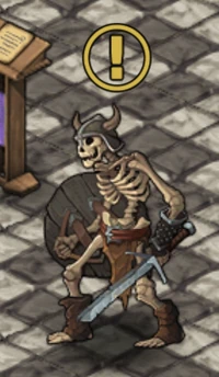 The skeleton with a yellow exclamation mark.