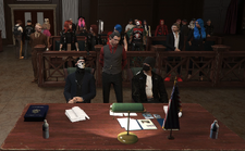 Flop (right) on trial with Sean for the murder of Anastasia Pierce