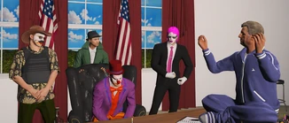 Blaine County Mayor Mumbles Fumbles with his Deputy Mayors in his office at The Funhouse January 20, 2025
