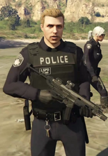 Blue Long Sleeves + Vest Officer Uniform w/ PD MP5 (Blond Hair)