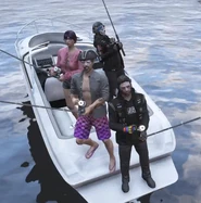 Rue fishing with her father Ziggy, her aunt Etta, and Etta's fiancé Maple