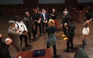 Governor Kevin Oil in a meeting with the DoJ, Los Santos County Mayor Nino Chavez, Interim Blaine County Mayor Princess Elena, and SAMA Director Peri Wattson April 5, 2025