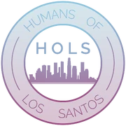 round logo reading 'Humans of Los Santos' with 'HOLS' and a silhouette of the LS skyline in the center