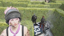 Jayna, Dex, & Nikki with a broken cop car inside of the maze. August 22, 2024