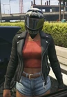 Molly wearing her motorcycle helmet