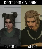 A meme created by Leon Cassidy after Kookie Louw was arrested. Leon was shocked at her appearance and compared her mugshot before she joined Civ Gang and after.