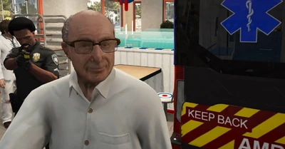 James after driving an Ambulance into the Burger Shot, thinking it's the Drive Through