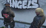 Taco and Chodie peeing on an Angels gang spray