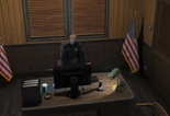 Bones takes a seat on the Sheriff's chair after winning the election