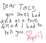 April's Handwritten Letter to Taco. Feb. 2022