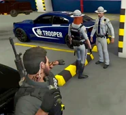 AJ throwing a flashbang at Olivia Copper and Jim Underwood after finding out his uniform was taken