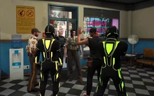 Marty and Wally negotiating with Senior Deputy Helen Highwater, the final boss in the Raiders MC's seventh daily cash exchange heist in a row to complete Lane's seven-day streak challenge March 30, 2025