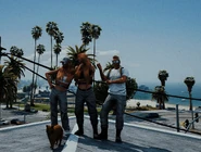 Lucas Spade's cat, Spring, poses with Madi Badi, Princess Rin Reyes, Jack Stone on the SOS rooftop.