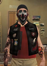 Raiders MC custom kuttes with their fangs mask October 17, 2025