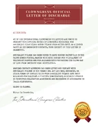 Seven's honorable discharge letter from the Clown army