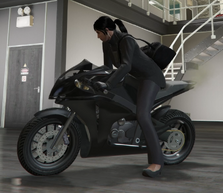 Molly on her heist bike