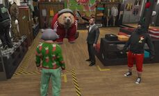 Boris at the clothing shop with comrades