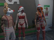 Alma, January Fooze, and Liam Law dressed in Christmas Fits for a Fleeca Dec 2 2024