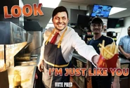 Pred works at a fast food chain for votes