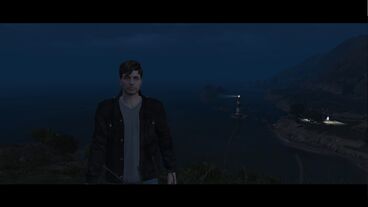 Off-Duty Pred on a hill overlooking the Lighthouse