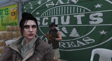 Vale and Ziggy at the farmer's market San Andreas Scouts booth