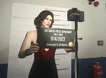 Emily posing for her mugshot