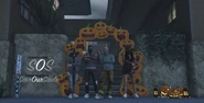 The SOS block looking festive with decorations courtesy of Nancy Drew. Left to right: Lucas Spade, Nova Pro, Jack Stone, Princess Rin Reyes