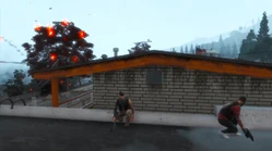 Mason and James watching Wade blow up Irish with a propane tank during the Raiders' successful 5v5 gunfight against The Hounds MC at Chumash June 5, 2025