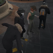 The Penguin Pals and Bessy Ram place a bomb in front of the Barefoot Café