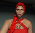 Molly in her famous red dress