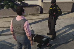 Moon goes on a Ride Along with Officer Crocodile Steve; Moon and Deputy Byson looking over Officer Steve.