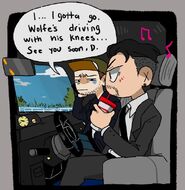 Wolfe's driving with his knees by @DevilishArcher
