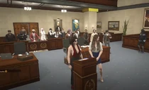 Emily's arraignment to crim. charges w/ Hydra in attendance
