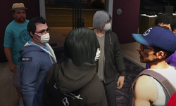 Moon meets up with his friends (Viggy, Surefour, GGQF, Garek) and Chat to buy masks at the clothing store.